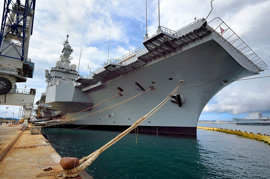 France, Var, Toulon, the naval base (Arsenal), the Charles de Gaulle nuclear powered aircraft carrier on mid life renovation