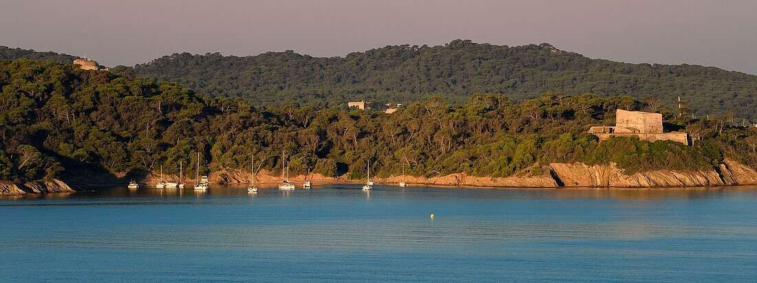 France, Var, Iles d'Hyeres, Parc National de Port Cros (National park of Port Cros), Porquerolles island, the Alycastre Fort and Bay