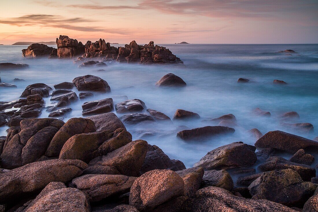 France, Cotes d'Armor, Ploumanach, Perros-Guirec, Pink granite coast, the Customs trail or GR Grande 34 hiking trail