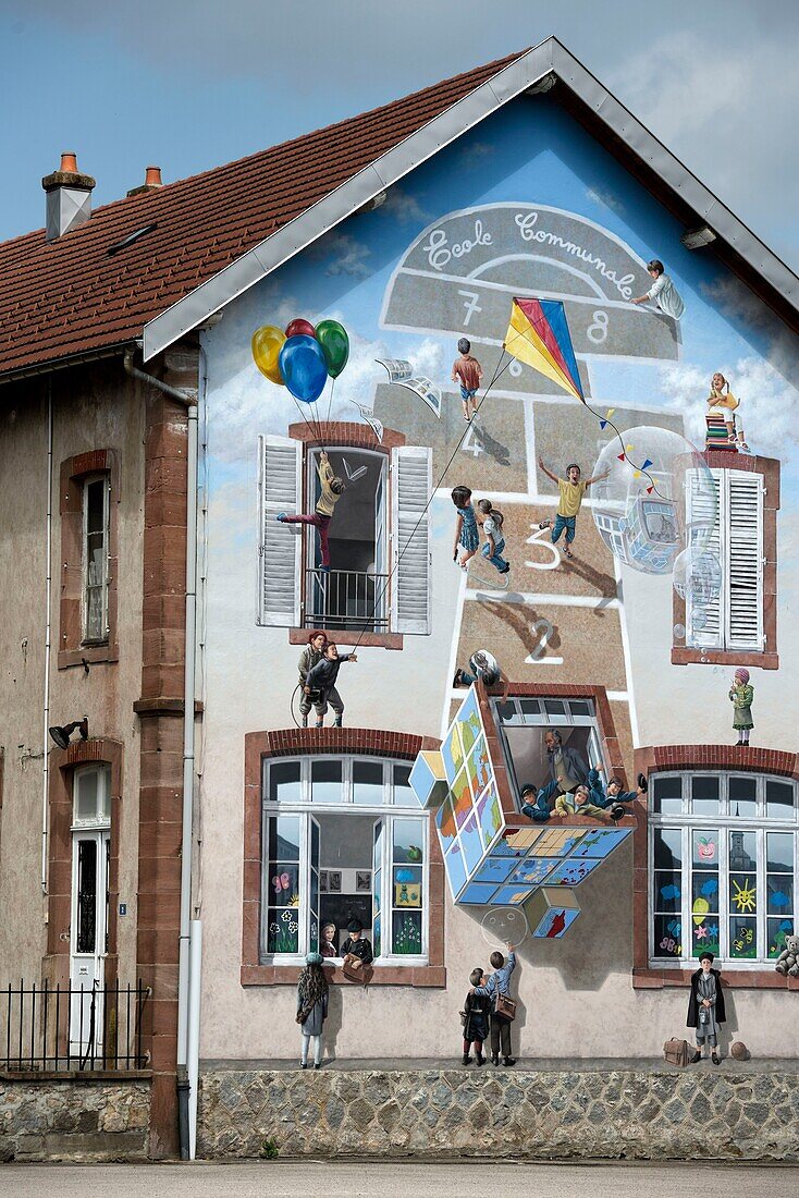 France, Vosges, Fraize, old boys' school, fresco
