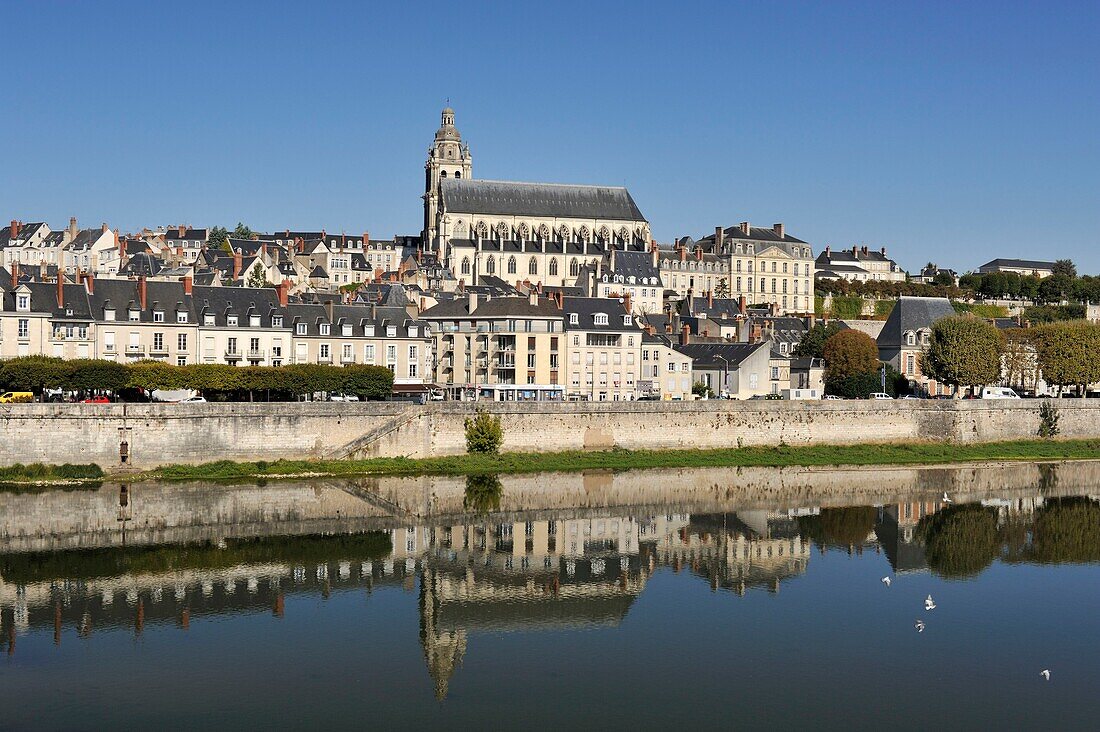 Frankreich, Loir et Cher, Tal der Loire, von der UNESCO zum Weltkulturerbe erklärt, Blois, die Loire und die Kathedrale Saint Louis