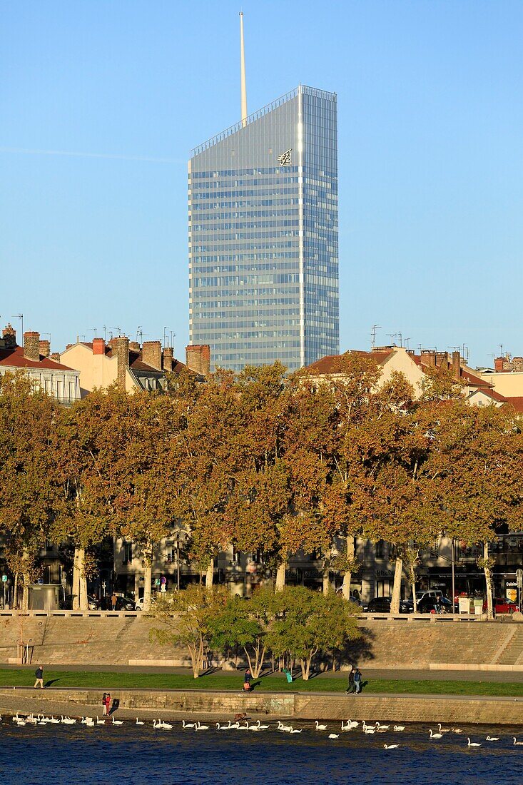 France, Rhône, Lyon, 3rd district, La Guillotière area, Victor Augagneur quay, UNESCO World Heritage Site, Incity tower in the background