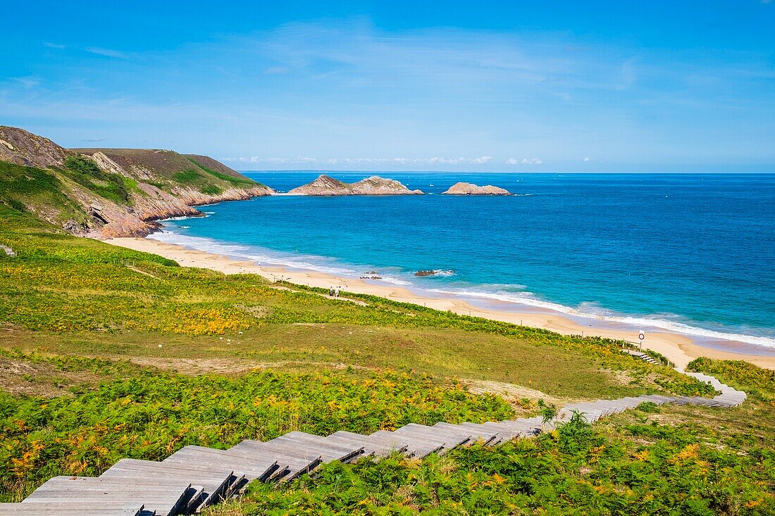 France, Cotes d'Armor, Erquy, Lourtuais beach in the heart of Erquy Cape