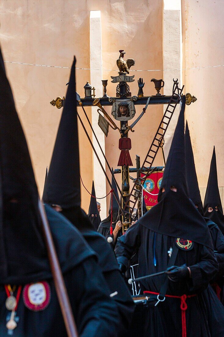 France, Pyrenees Orientales, Perpignan, Sanch procession on the streets of the historic old town of Perpignan