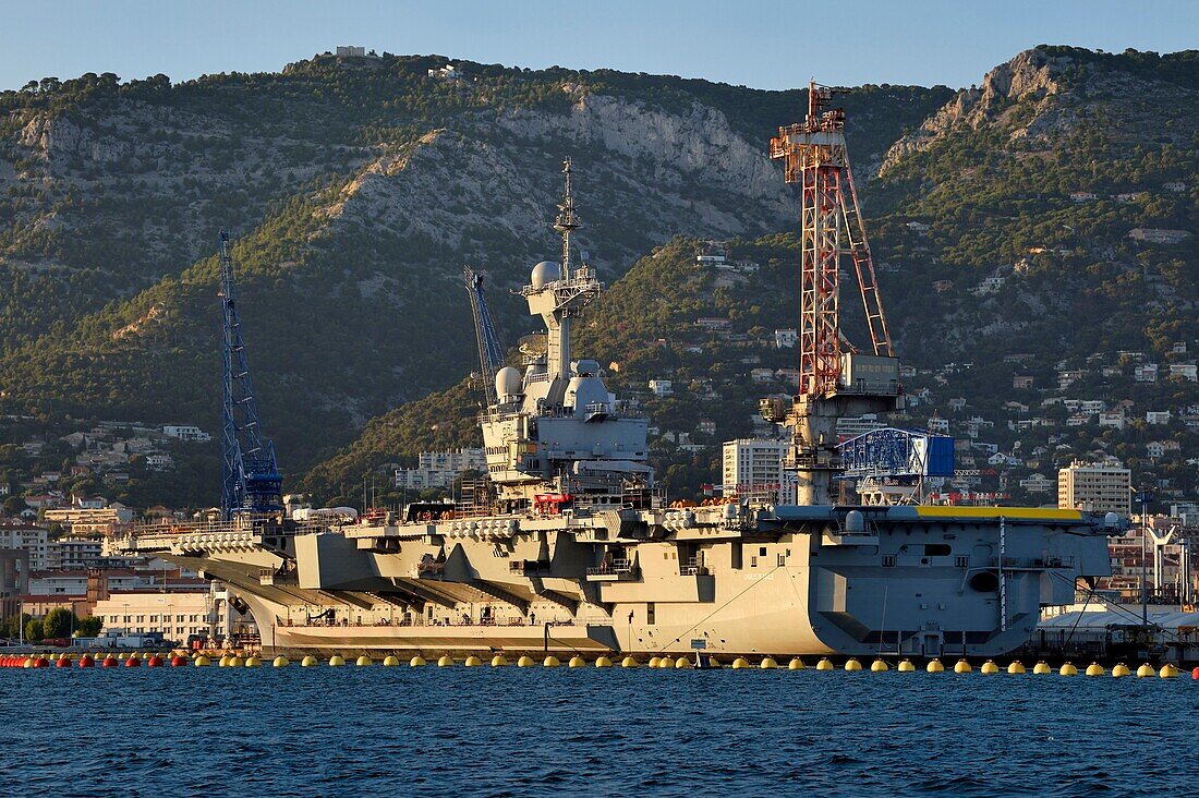 France, Var, Toulon, the naval base (Arsenal), the Charles de Gaulle nuclear powered aircraft carrier on mid life renovation