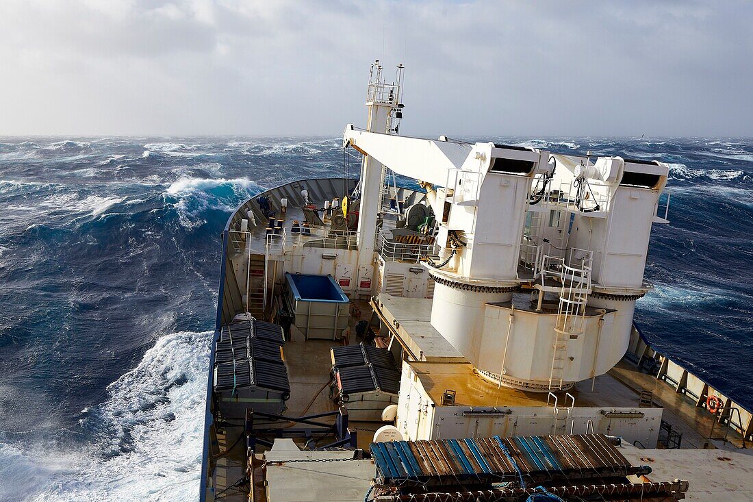 France, Indian Ocean, French Southern and Antarctic Lands listed as World Heritage by UNESCO, violent storm, Beaufort scale 10 gusting to 11 in the roaring forties, picture taken aboard the Marion Dufresne (supply ship of French Southern and Antarctic Territories) underway from Crozet Islands to Kerguelen Islands