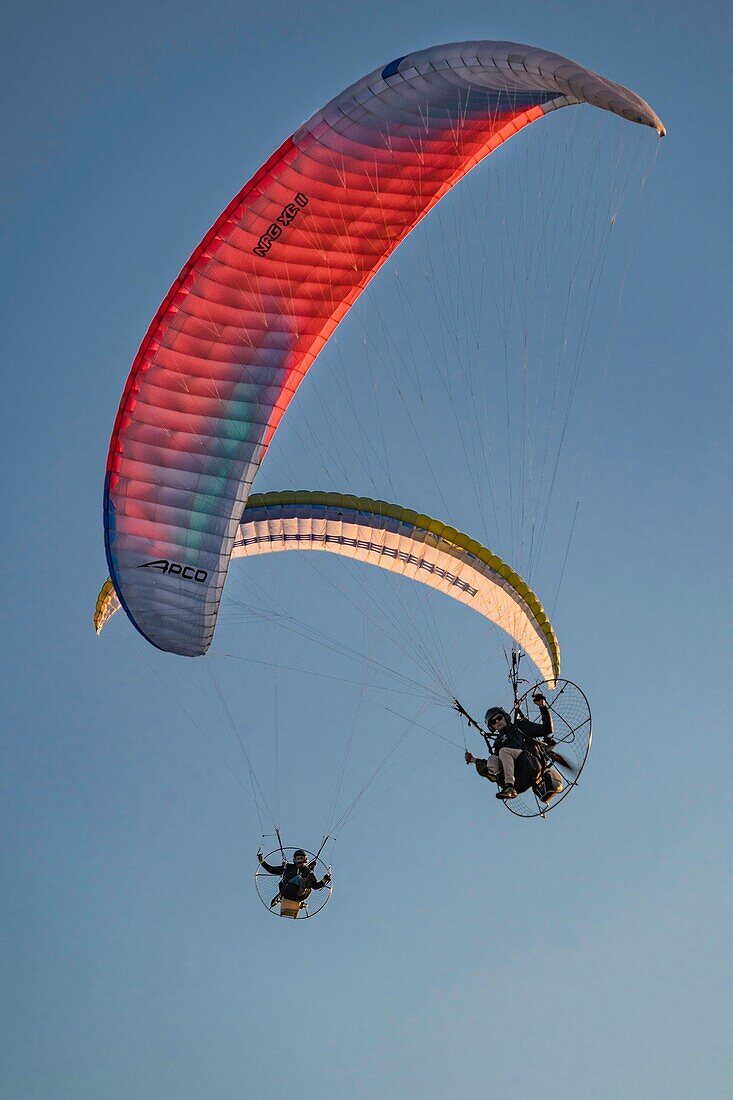 France, Eure, Les Thilliers en Vexin, paramotor in flight, wing Apco