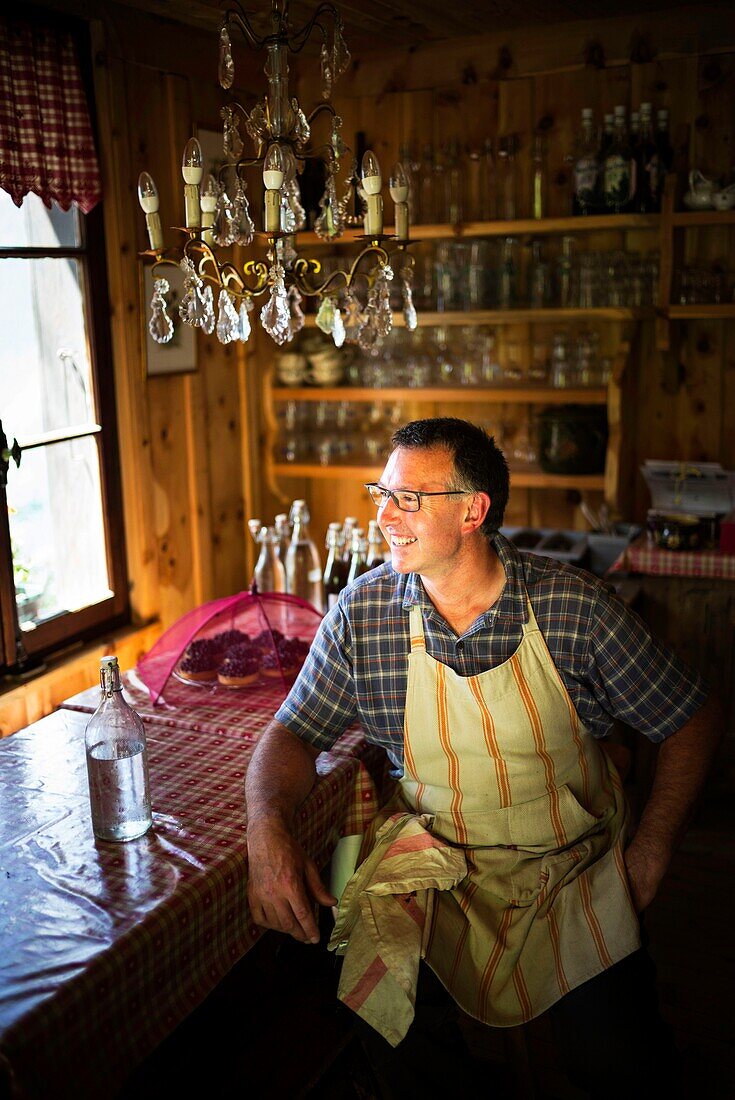 Frankreich, Haute Savoie, Chamonix Mont Blanc, Chamonix Tal, das Mer de Glace, Le Chapeau Chalet Snack Bar, Thierry Couttet