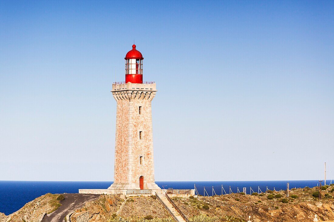 France, Pyrenees Orientales, Port Vendres, Bear cape, Cap Bear lighthouse, listed as Historical Monument