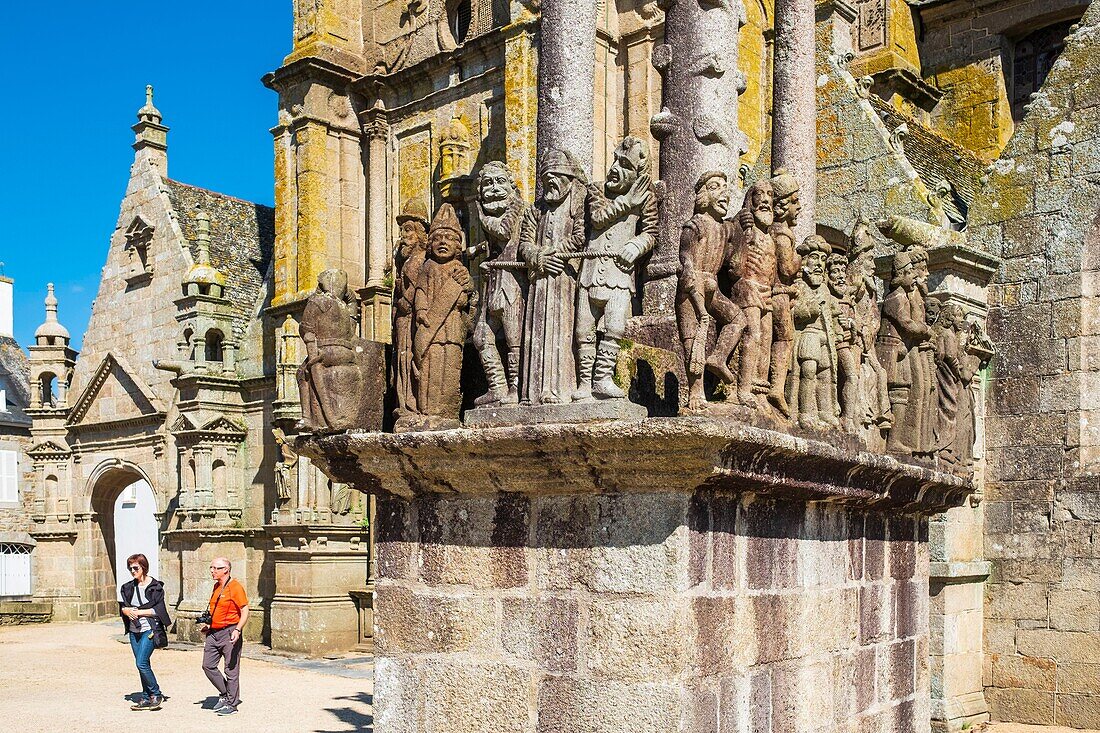 France, Finistere, Saint Thegonnec, step on the way to Santiago de Compostela, the Parish close of the 16th and 17th centuries, the calvary