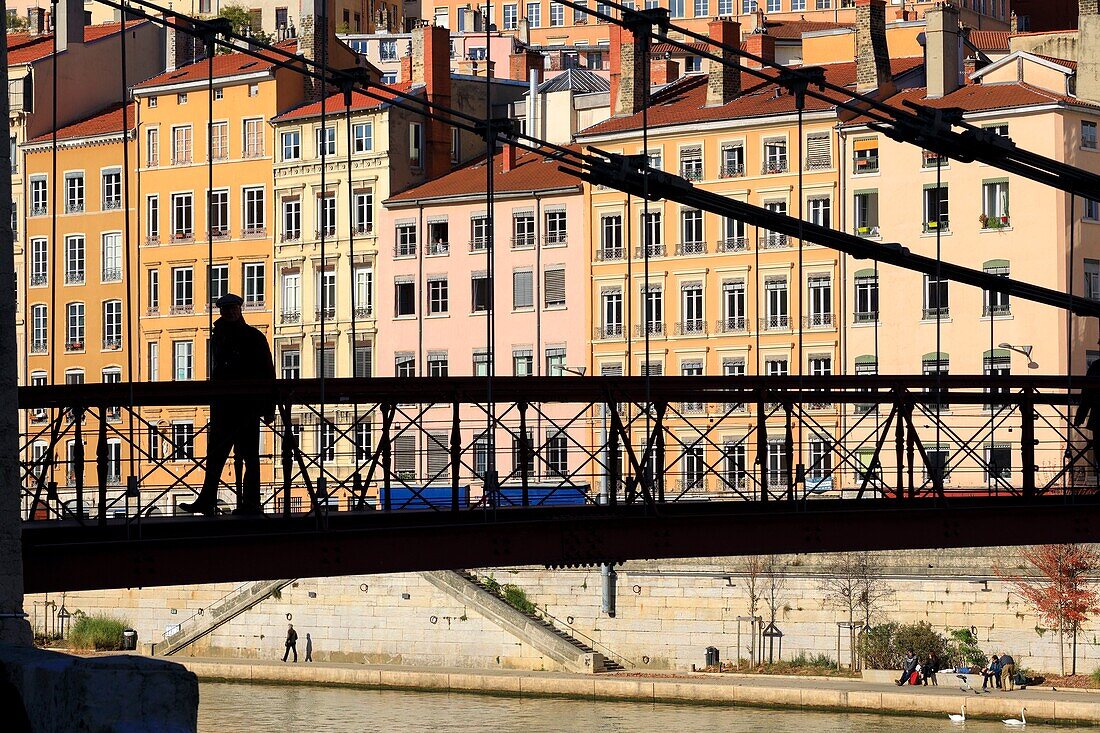 Frankreich, Rhône, Lyon, 1. Arrondissement, Stadtteil Les Terreaux, Saint Vincent Kai, die Saint Vincent Fußgängerbrücke über die Saône