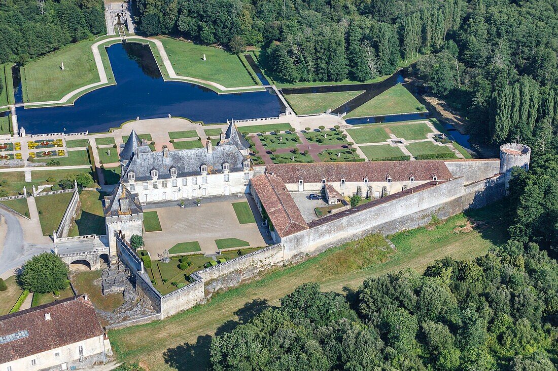 France, Charente Maritime, St Porchaire, la Roche Courbon castle (aerial view)