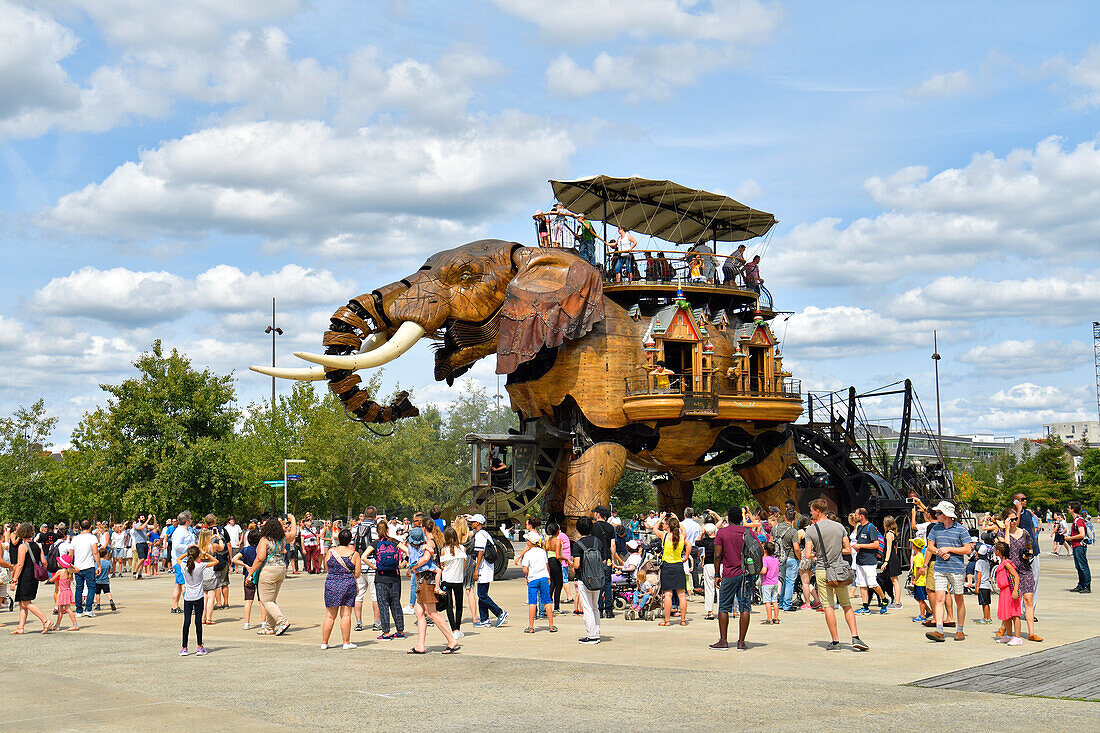 France, Loire Atlantique, Nantes, Ile de Nantes, Les Machines de l'Ile (the Machines of the Island) in warehouses of the former shipyards, artistic project conceived by Francois Delaroziere and Pierre Orefice, the elephant, automaton