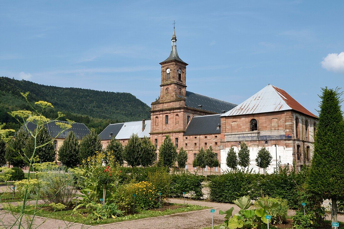 France, Vosges, Moyenmoutier, abbey, abbey church, gardens