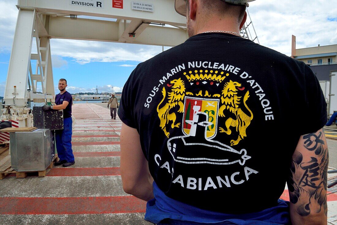 France, Var, Toulon, the naval base (Arsenal), at dock of a nuclear attack submarine (SNA) Rubis type