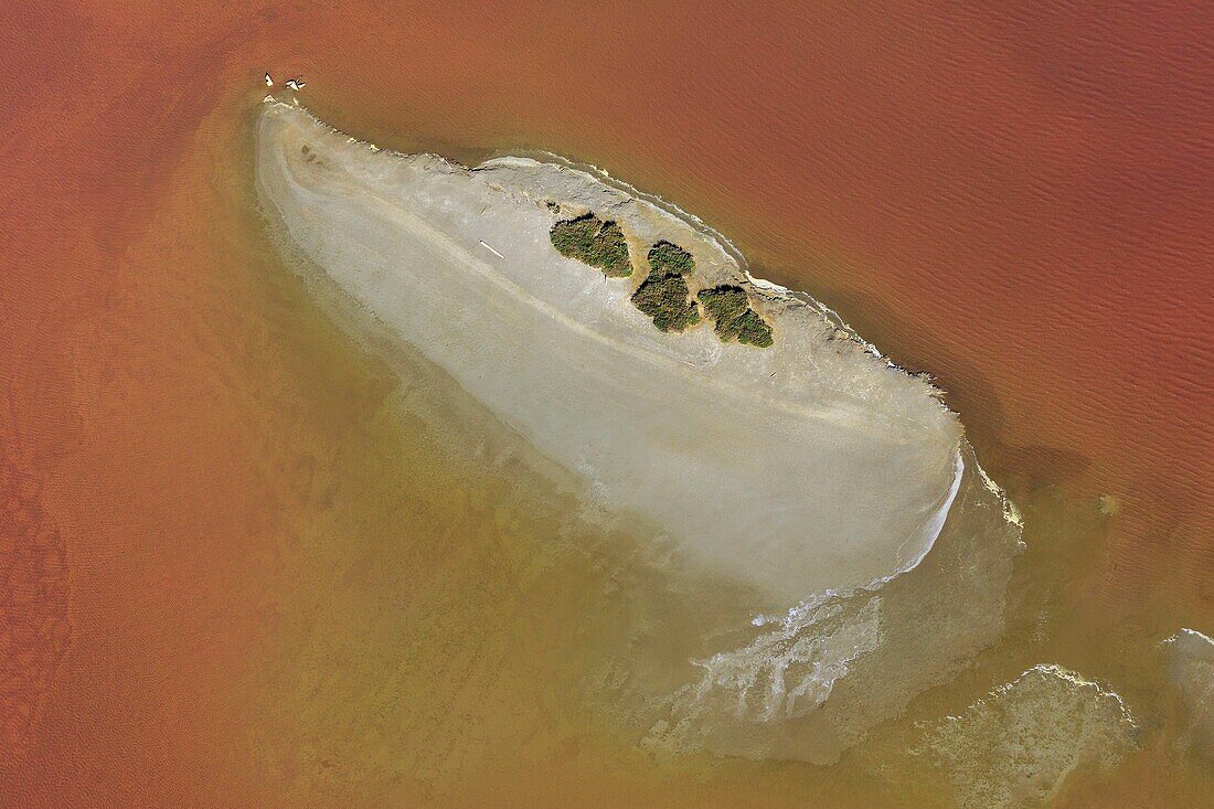 Frankreich, Bouches du Rhone, Regionaler Naturpark Camargue, Arles, Salin de Giraud, Salzsümpfe (Luftaufnahme)