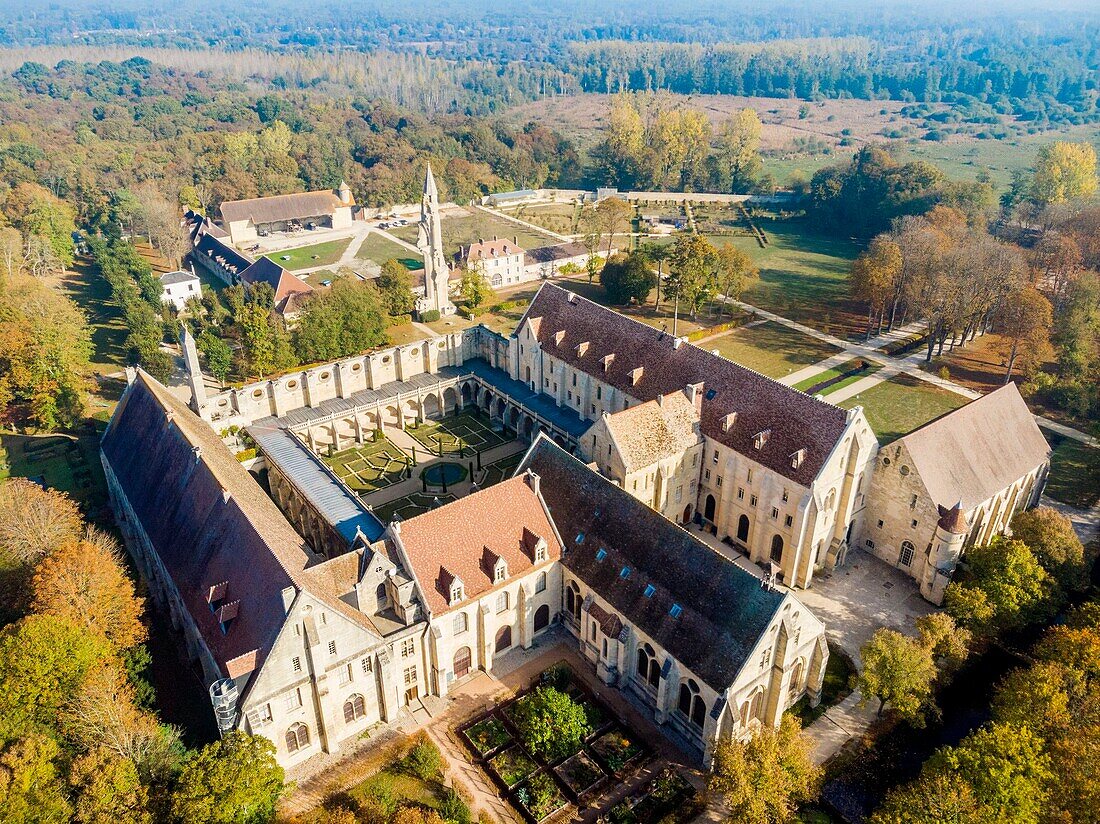 France, Val d'Oise, Asnieres sur Oise, the Cistercian Abbey of Royaumont (aerial view)