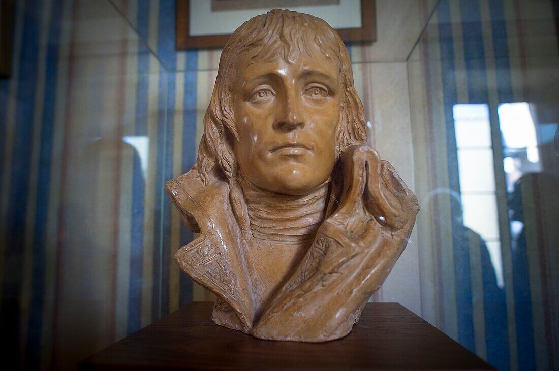 France, Corse du Sud, Ajaccio, rue Saint Charles, the national museum of the birthplace of Napoleon Bonaparte, his bust