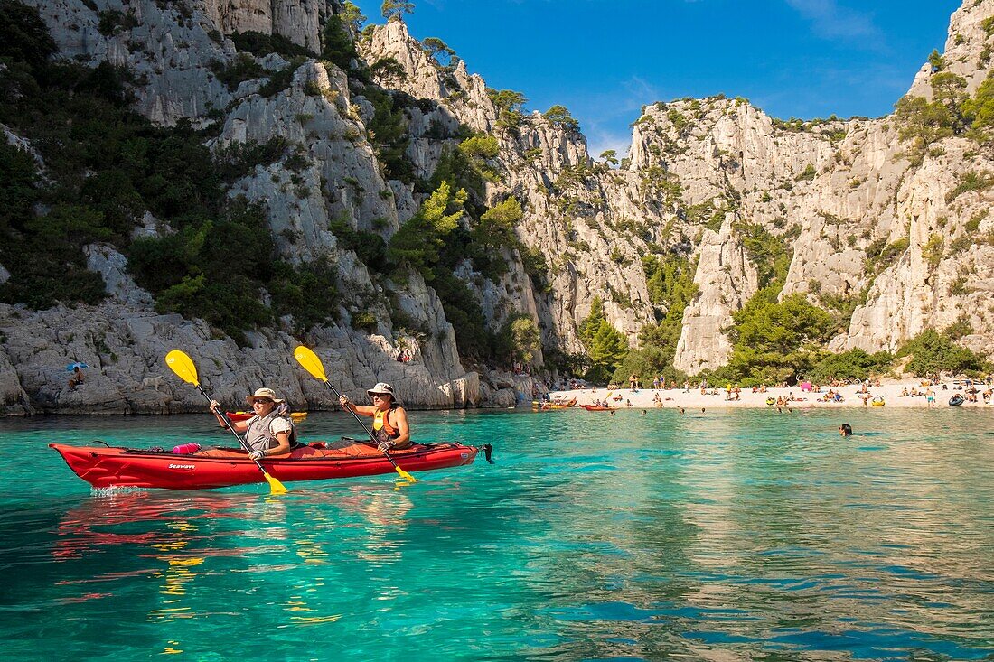 France, Bouches du Rhone, Marseille, the Calanque of En Vau, canoe trip, Calanques National Park