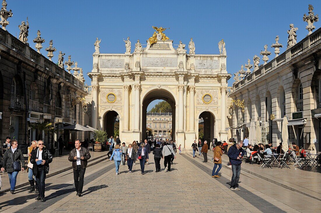 France, Meurthe et Moselle, Nancy, Place Stanislas or former Place Royale built by Stanislas Leszczynski, King of Poland and last Duke of Lorraine in the eighteenth century, listed as World Heritage by UNESCO, Arc Héré drawn by Emmanuel Héré