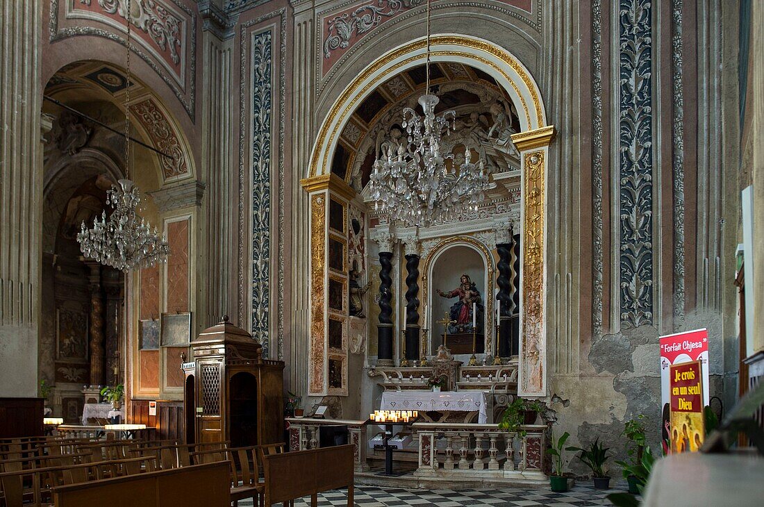 France, Corse du Sud, Ajaccio, interior of the Notre Dame de l'Assomption cathedral, the chapel of the rosary