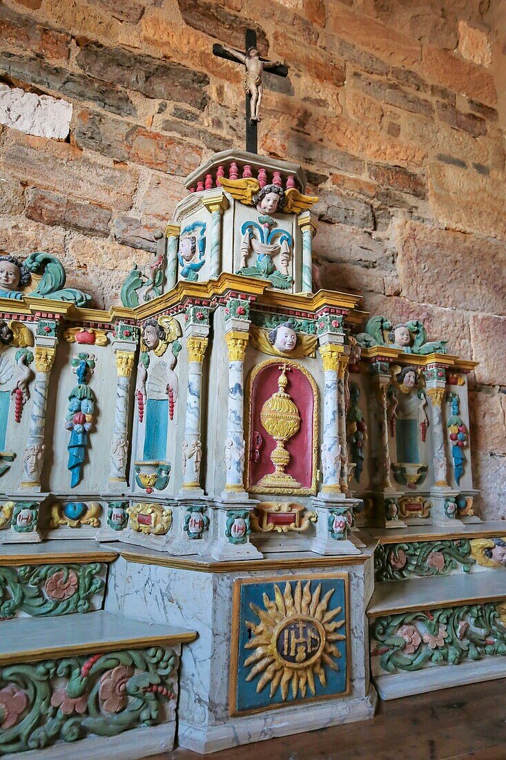 France, Finistere, Iroise Sea, Regional Natural Park of Armorica, Crozon Peninsula, Lateral altar of the 17th century inside the Chapel of Our Lady of Rocamadour in Camaret sur Mer