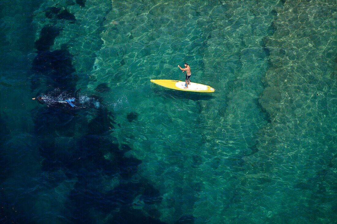 France, Bouches du Rhone, La Ciotat, Le Liouquet district, paddle (aerial view)