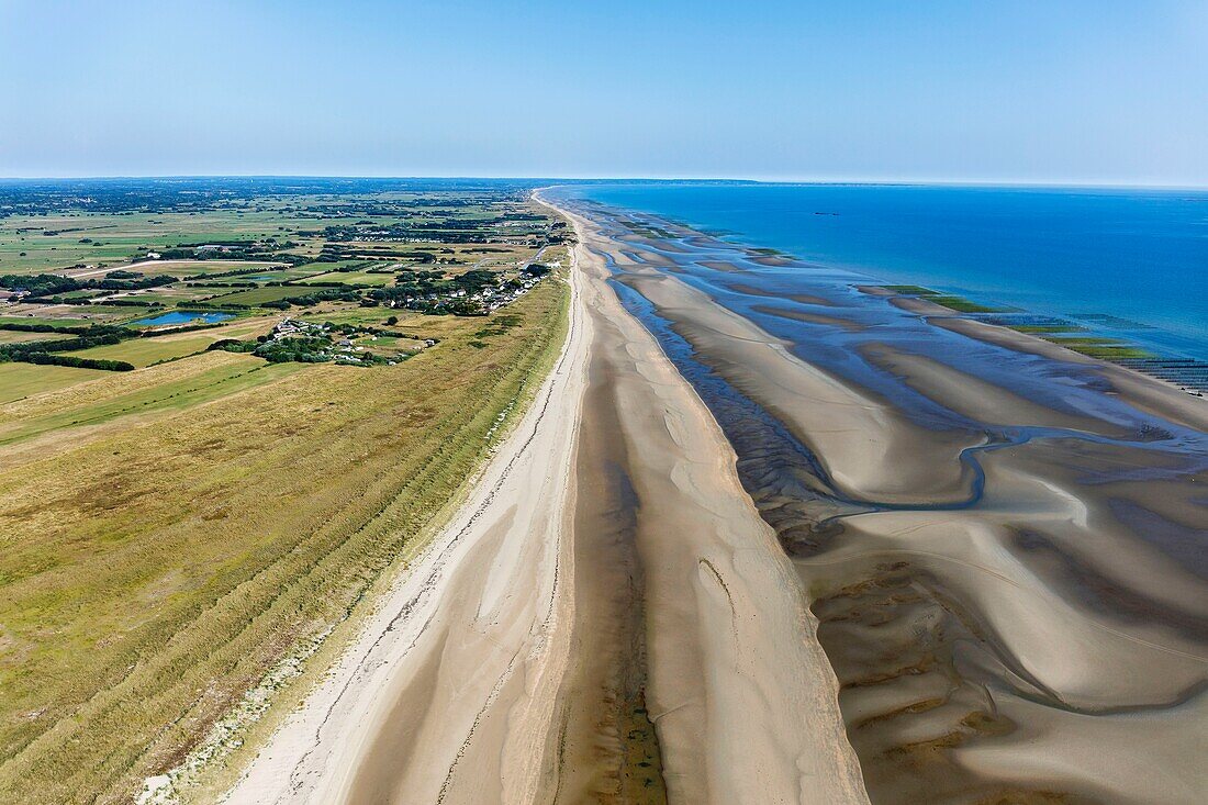 Frankreich, Manche, Ste Marie du Mont, Utah Strand 6. Juni 1944 Landungsstrand (Luftaufnahme)