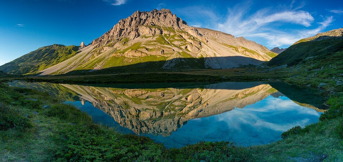 France, Savoy, Méribel, Tuéda Plan Nature Reserve, Lac des Fées in the Fruit Valley under the Aiguille du Fruit 3051m from the National Park of La Vanoise