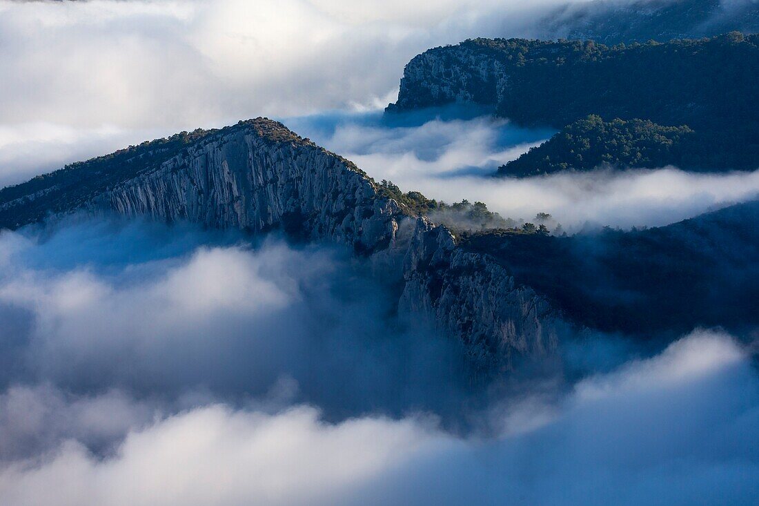 France, Alpes-de-Haute-Provence, Verdon Regional Nature Park, Grand Canyon du Verdon, cliffs seen from the Pas de la Bau belvedere