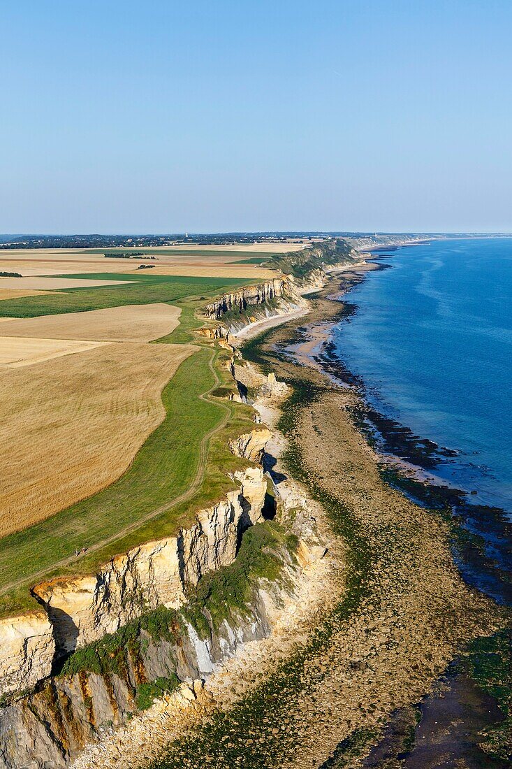 France, Calvados, Manvieux, the cliff (aerial view)