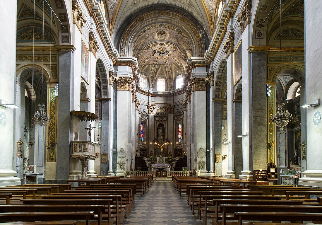 France, Haute Corse, Bastia, on the old port, inside the church Saint Jean Baptiste, the main nave
