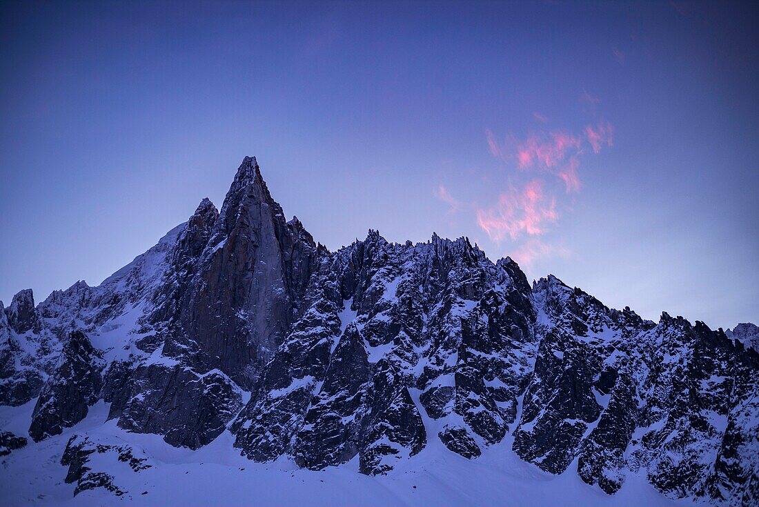 France, Haute Savoie, Mont Blanc valley, Chamonix Mont Blanc, view from the refuge hotel of Montenvers, The Drus (3754 m)