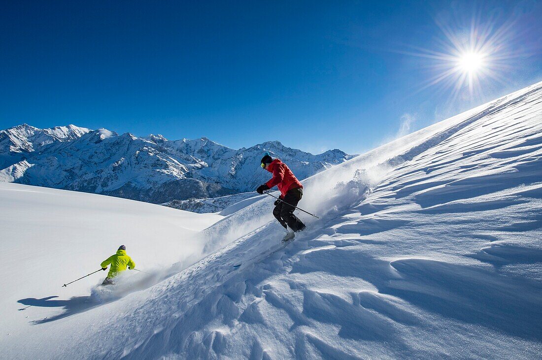 Frankreich, Haute Savoie, Massiv des Mont Blanc, die Contamines Montjoie, das Skifahren abseits der Pisten im Angebot