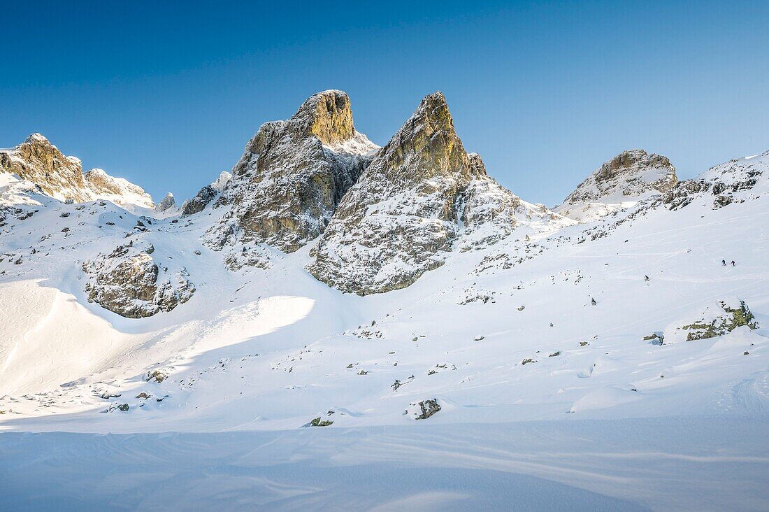 France, Isère (38), Belledonne, Chamrousse, Robert lakes bordered and dominated on the east by Petit Van (2,439 meters), Grand Van (2,448 meters) and Grand Sorbier (2,526 meters)