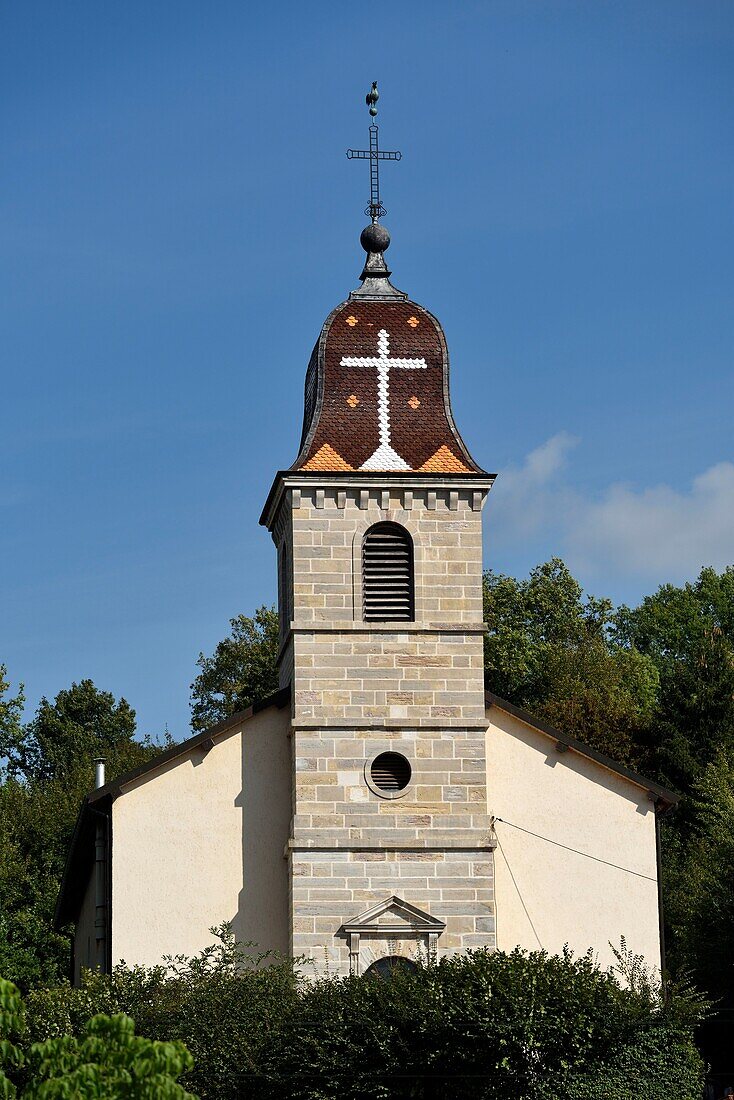 Frankreich, Doubs, Mediere, Kirche Saint Etienne, Kirchturm von Comtois Imperial