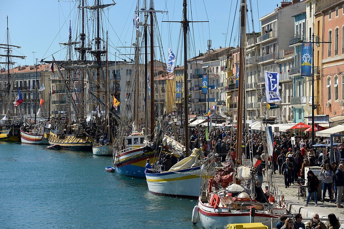 Frankreich, Herault, Sete, General Durand Quay, Festival Escale a Sete, Fest der maritimen Traditionen, Zusammenkunft alter Segelschiffe
