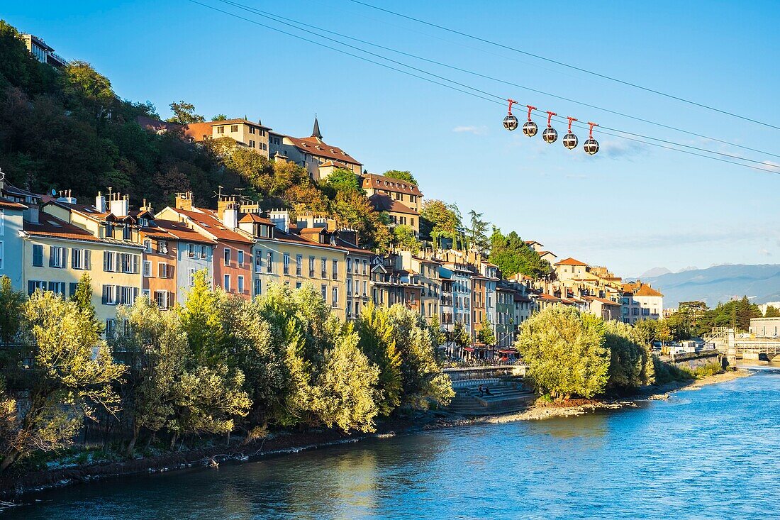 France, Isere, Grenoble, banks of Isere river, Saint Laurent district dominated by the Dauphinois Museum