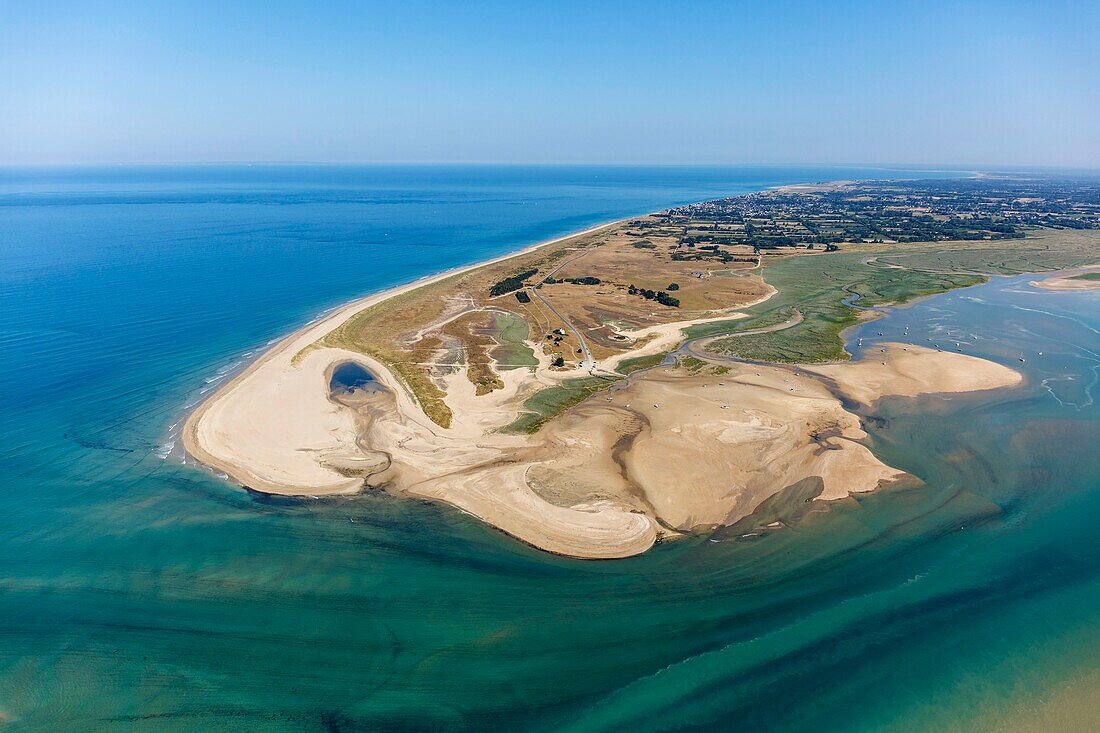 Frankreich, Manche, Agon Coutainville, die Passe de la Colliere und die Pointe d'Agon (Luftaufnahme)