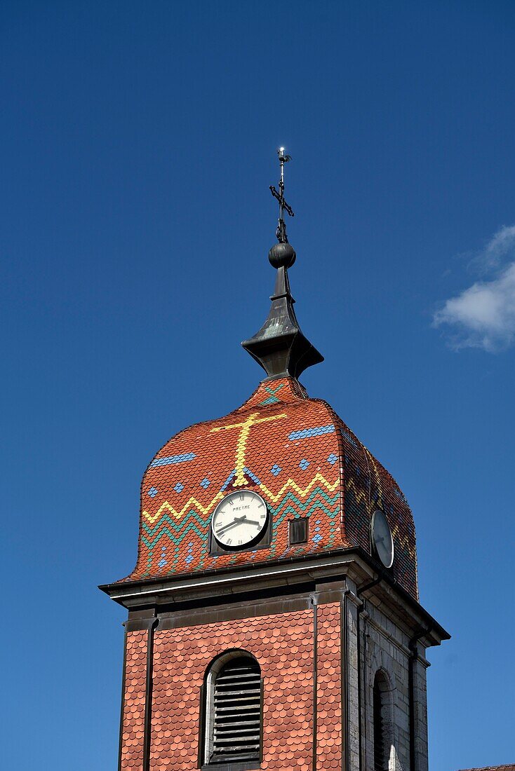 Frankreich, Doubs, La Planee, Kirche, Glockenturm von Comtois zum Kaiserlichen