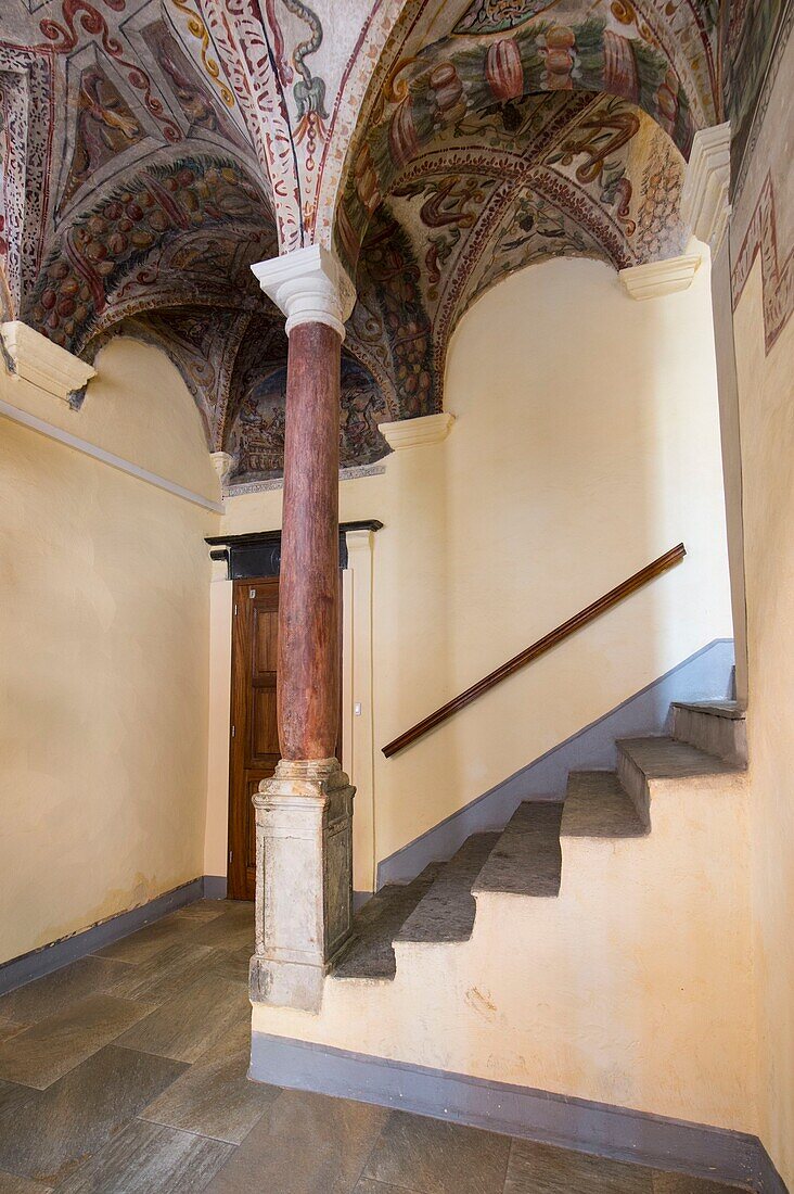 France, Haute Corse, Bastia, The entrance hall of the Castagnola house with richly frescoed ceilings, Terrasses street