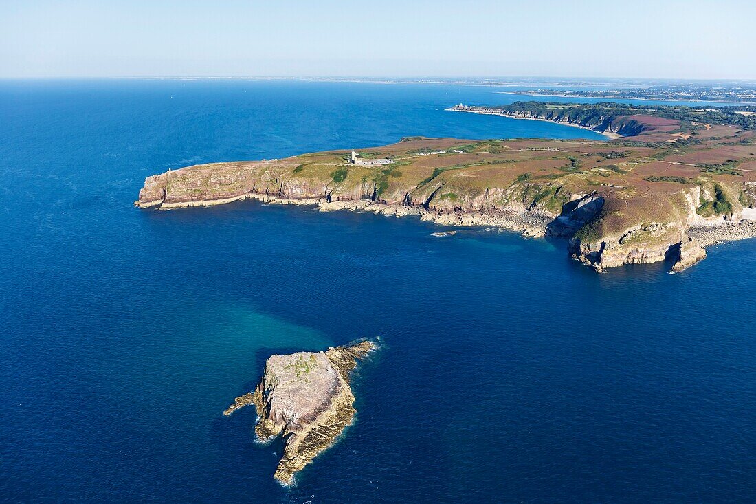 France, Cotes d'Armor, Plevenon, Amas du Cap rock and the Cap Frehel (aerial view)