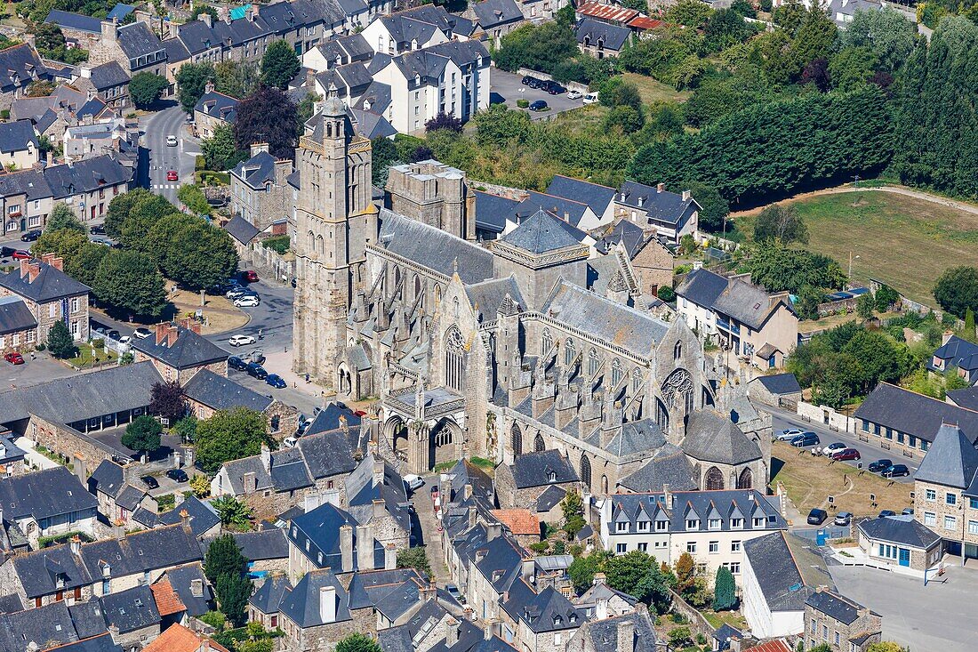 France, Ille et Vilaine, Dol de Bretagne, the St Samson cathedral (aerial view)