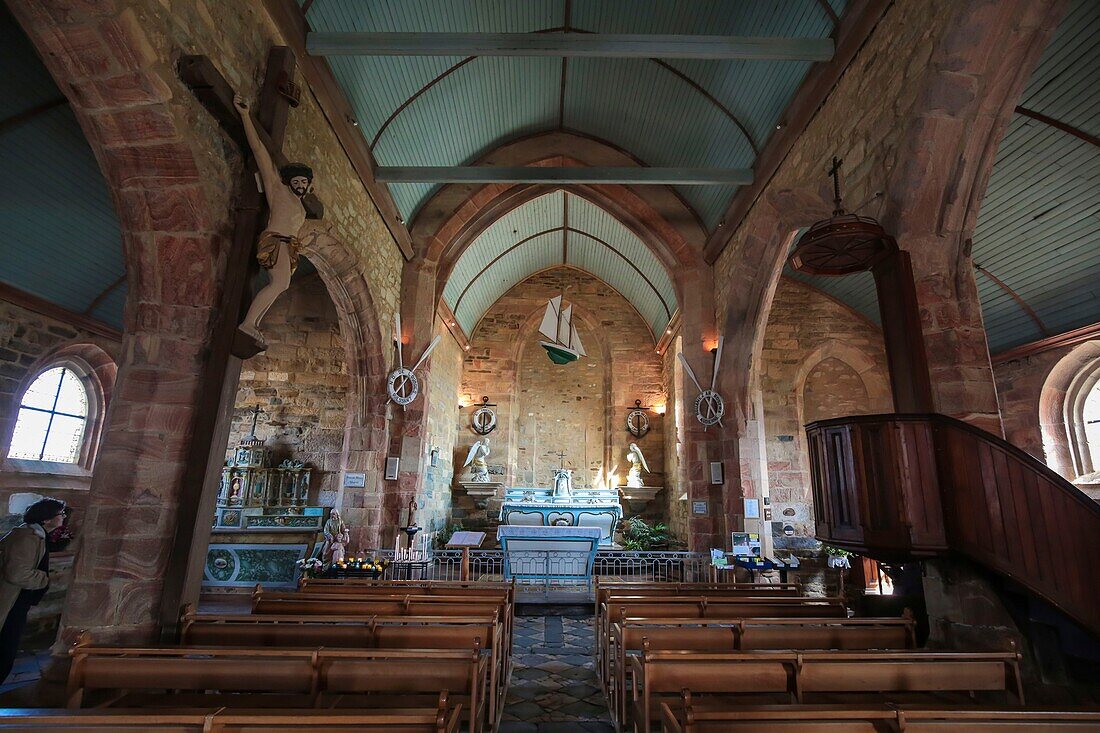 France, Finistere, Iroise Sea, Regional Natural Park of Armorica, Crozon Peninsula, Inside the Chapel Notre Dame de Rocamadour in Camaret sur Mer