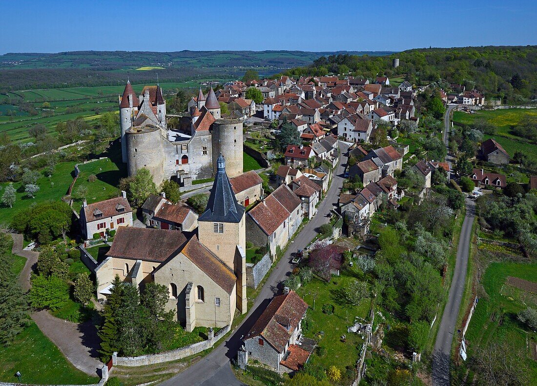 France, Cote d'Or, Châteauneuf en Auxois labelled Les Plus Beaux Villages de France (The Most Beautiful Villages of France) (aerial view)