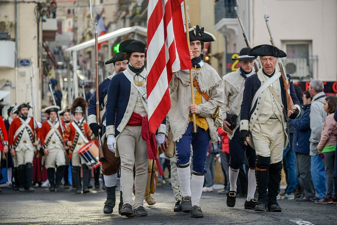 Frankreich, Herault, Sete, Fest der Escale a Sete, Fest der maritimen Traditionen, historischer Umzug zu Ehren der Truppen von La Fayette