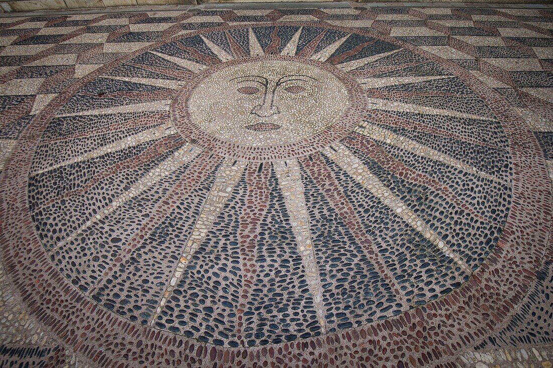 France, Haute Corse, Bastia, Napoleon Street, oratory church Immaculate Conception, a sun calade is inserted on the forecourt