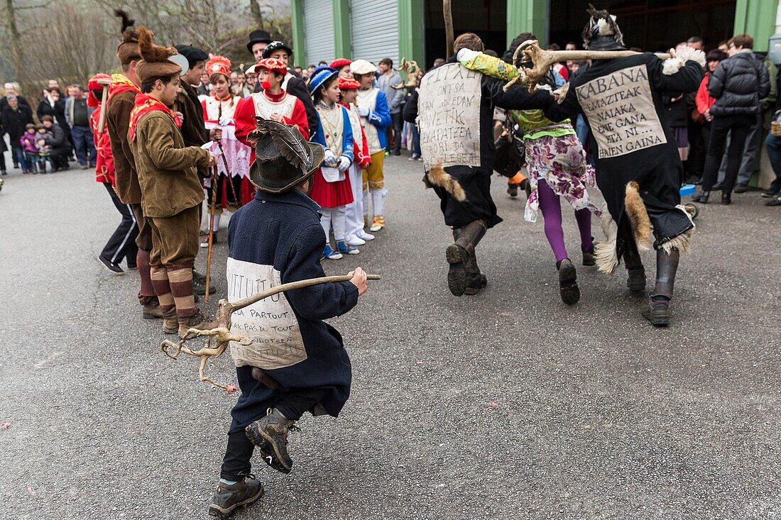 France, Pyrenees Atlantiques, Bask country, Sainte Engrace, The Souletine Masquerade (Xiberoko Maskarada) is an itinerant carnival rite, passing from village to village