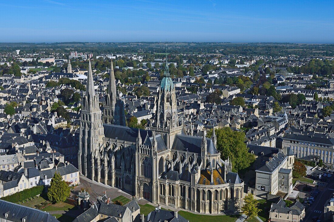 France, Calvados, Bayeux, the cathedral (aerial view)