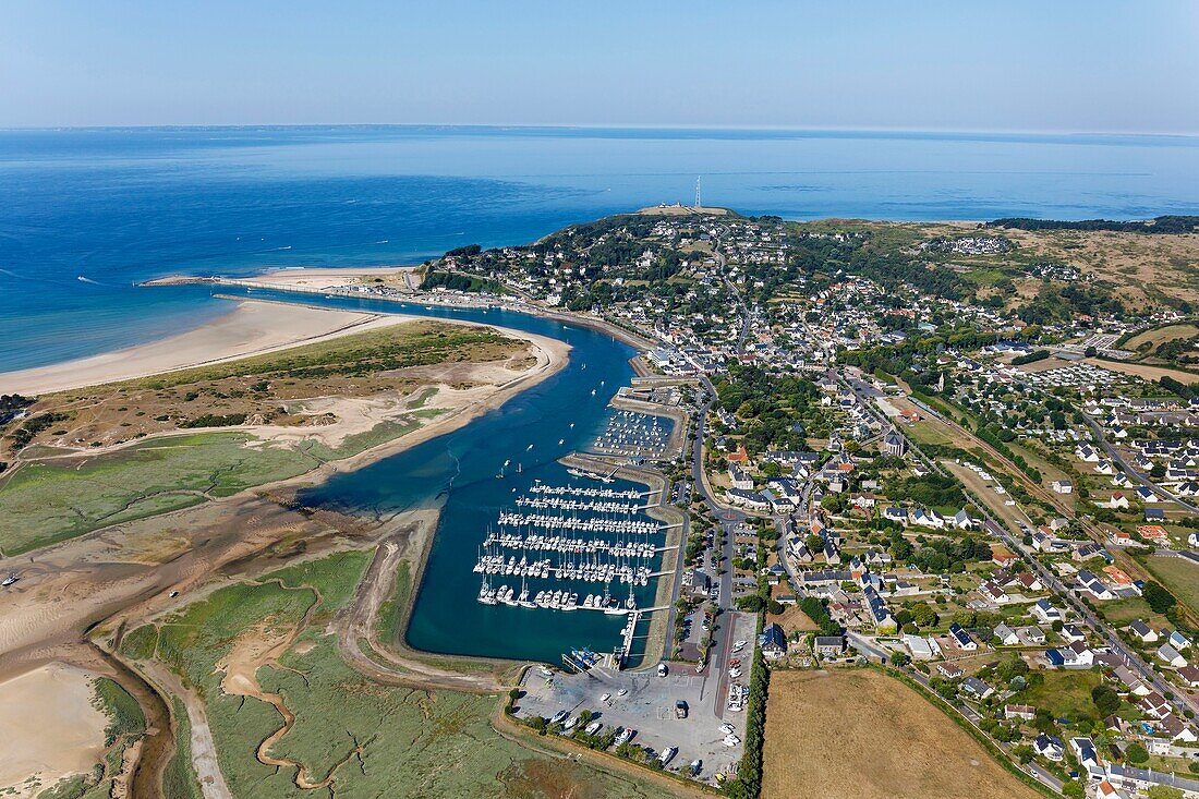 France, Manche, Barneville Carteret, the town and the Cap de Carteret (aerial view)